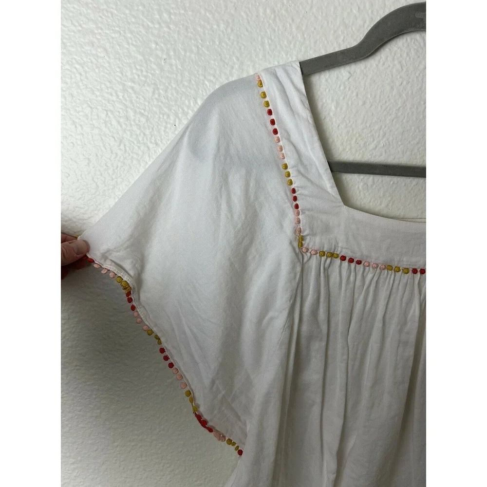 Madewell Pom Pom Butterfly‎ Top H9217 Size XXS Cotton square Neck White